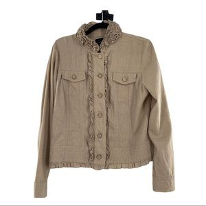 Tribal Linen Ruffle Jacket Tan Size 12